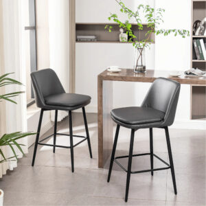 26'' Modern Minimalism Counter Height Swivel Faux Leather Bar Stools Set of 2, Upholstered Bar Chairs with Back for Kitchen Island & Dining Room, Gray