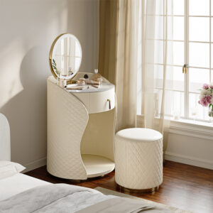 23.62" Modern Luxury Makeup Vanity Set, 3 LED Light Mirror, 3 Colors Light, Sintered Stone Tabletop, Stool, Beige