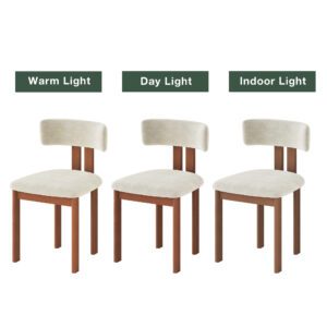 26'' Mid-Century Modern Counter Height Bar Stools Set of 2, Upholstered Bar Stools with Backs, Beige & Light Walnut Faux Leather Counter Stools, Fully Assembled