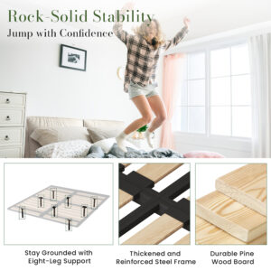 Upholstered Bed with Lighting, Queen Size Beige Floating Platform Bed Frame with Wooden Slat Support, Easy Assembly