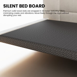 Queen Size Velvet Upholstered Floating Bed with Smart Lighting, Beige Low Profile Platform Bed Frame, Beige Wooden Slat Support, No Box Spring Needed