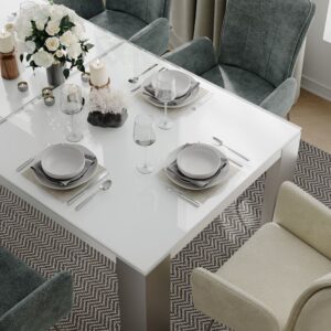 Modern Chenille Fabric Dining Chairs Set of 2, Accent Arm Chairs for Dining Table, Beige & Silver, Home Office Task Desk Chairs