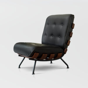 Mid-Century Modern Black Accent Chair, Faux Leather Lounge Chair, Easy Assembled, Carbon Steel Legs