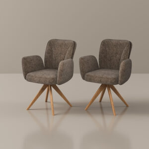 Mid-Century Modern Upholstered Swivel Wood Dining Chairs Set of 2, Fabric Accent Armchairs for Dining & Living Room, Brown, Home Office Task Desk Chairs
