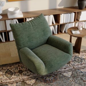 360° Swivel Lounge Chair,Skin-Friendly Suede Fabric in Green – Comfortable Accent Chair for Office, Living Room, or Reading Nook