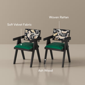 Mid-Century Modern Solid Wood Green Velvet Dining Chair, Farmhouse Armchair for Kitchen & Bedroom, Fully-Assembled