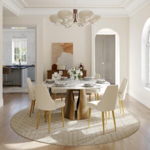 5 Pieces Modern Luxury Extendable Dining Table Set for 4, 55"-79"  Glossy White Extendable Dining Room Set for Kitchen, Gold Legs Extendable Kitchen Table Set