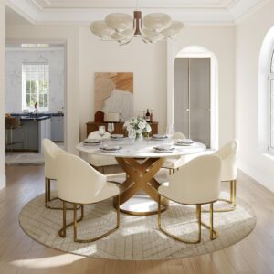 Modern Luxury Upholstered Dining Chairs Set of 2, Boucle Dining Chairs, Low Back Dining Chairs, Dining Chairs with Gold Legs, Beige