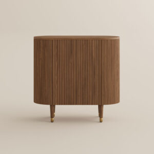 35" Fluted Curved Accent Cabinet with Storage, Mid-Century Modern Small Sideboard, with Adjustable Shelves, for Living Room or Dining Room, FSC Wood, Fully Assembled,Walnut