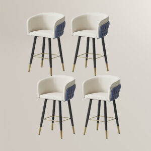 Modern Upholstered Cutout Back Dining Chairs Set of 2, Open Back Armchairs, Faux Leather Chairs with Arms, Beige & Gray