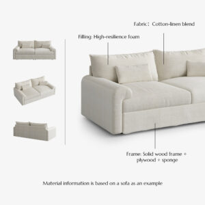 72''Modern Beige 2–3 Seater Sofa – Water-Repellent Cotton Linen & Wide Armrest for Everyday Comfort