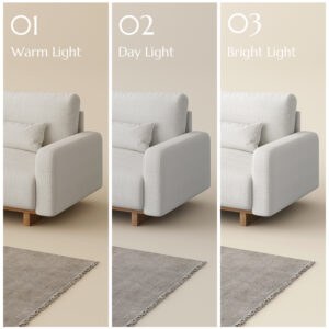 77 inch Mid-century Style Sofa Beige Chenille Sofa with LED Lights for Living Room, Solid Wood Frame, Water-resistant fabric, LED Base