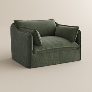 Green Cotton Linen Sofa with Removable Covers, Cozy Couch