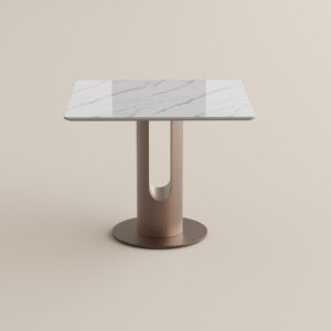 35" Bistro Table, Small Square Bistro Table for Breakfast Nook & Kitchen, Glossy White Sintered Stone Top with Bronze Metal Base