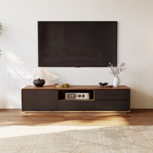 39" Rectangular Modern Coffee Table with Storage, 4 Drawers for Living Room, Open Shelf Storage, Fully-assembled,Walnut & Black