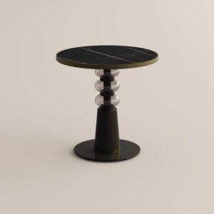 35" Black Turned Leg Bistro Table, Small Bistro Table for Breakfast Nook & Kitchen, Black Sintered Stone Top with Carbon Steel & Acrylic Legs