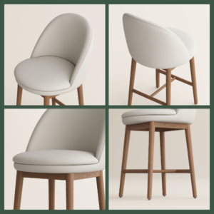 26'' Mid-Century Modern Wood Counter Height Bar Stool, Beige & Walnut Faux Leather Bar Stool, Fully Assembled