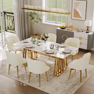Modern Upholstered Velvet Dining Chairs Set of 2, Accent Side Chairs for Dining Room & Living Room, Beige & Gold