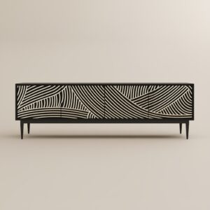 70.87" Modern Minimalist TV Stand, Black TV Console with Storage Space
