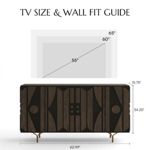 62.99" Mid-Century Modern Tall TV Stand, Red Oak Veneer Smoky TV Console, Wood Media Console, Metal Legs, Perfect for 55-inch TVs