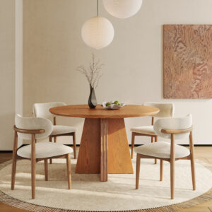 47" Classic Round Wooden Dining Table, with Fluted Sculptural Pedestal Base and Open Legroom