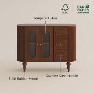 47'' Mid-Century Modern Walnut Storage Cabinet, Fluted Sidebaord for Dining Room, Living Room Cabinet Storage