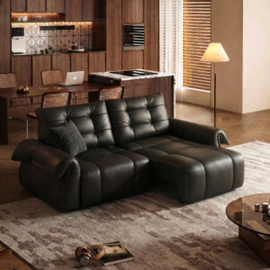 Cygnus-Power Genuine Leather Sofa Bed Set, Top-Grain Leather Power Sleeper Sofa with Remote Control, Mid-century Modern Tufted Roll Arm Extendable Couch, Near-Queen Oversized Deep Sofa for Living Room & Guest Room, Brown