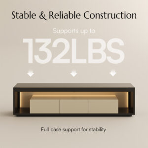 71" Modern Low Profile TV Console with Glass Tabletop, Luxury TV Stand with LED Lights  & Storage, Perfect for 65 Inch TVs, Fully Assembled TV Stand