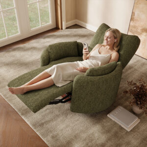 Swivel Power Barrel Recliner, Power Zero Gravity Barrel Chair with Button Control for Living Room & Office, Green