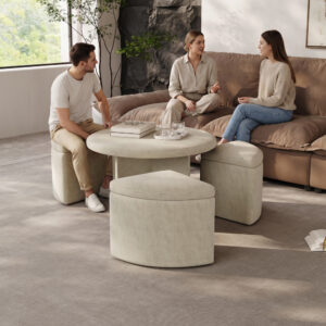 31.5 Inch Beige Round Storage Ottoman Coffee Table