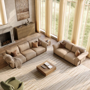 2+3 Seater Brown Genuine Leather Sofa Set with Solid Wood Frame & Comfortable Seating