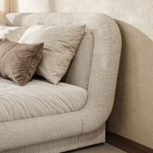 Beige Chenille Upholstered Bed – Queen Size