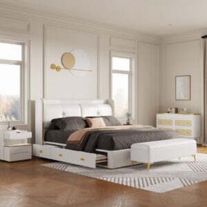 Leather Upholstered King Storage Bed with Wingback Headboard
