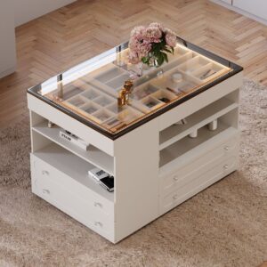 Modern Dresser Width of 1200mm with Jewelry Storage Walk in Closet Island with LED Light