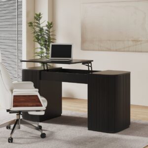 Standing Computer Desk with 2 Doors & Storage, Modern Black Office Desk for Home & Office (59.8'')