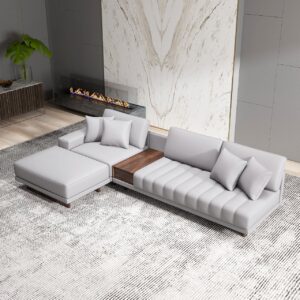 Microfiber Leather 3-Piece Sectional, Gray Modular Large Sofa with Chaise(126")