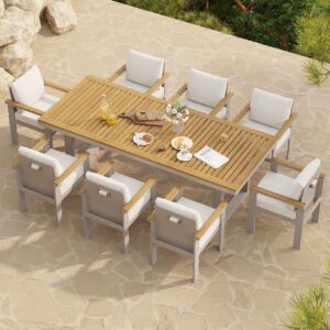 Tevara 9 Pieces Rectangle Wood & Aluminum Outdoor Patio Dining Set for 8 Person