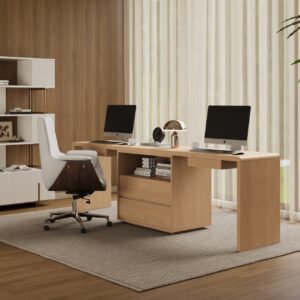 Modern 94" Natural Double Desk with Drawers for 2