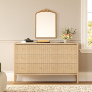 Stria 47" Fluted Natural 6-Drawer Dresser with Charging Station