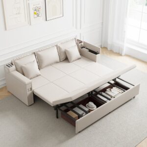2100mm Full Size Grey Upholstered Air Leather Sofa Bed with Storage and Speaker