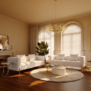 78.7" White Boucle Upholstered Fluted 3-Seater Living Room Set of Two Sofa Set with Pillows