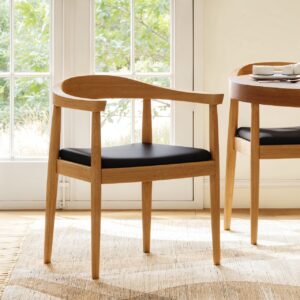 Modern Walnut Dining Chair with Curved Leather Back