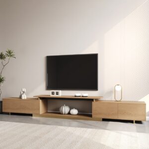 Modern TV Stand, Extendable Media Console with Storage in Natural (63"-95")