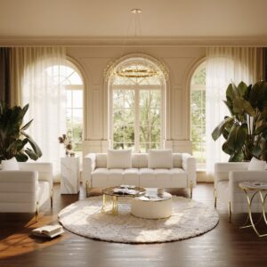 White Boucle Accent Chair Modern Modular Arm Chair	 Homary 78.7" Modern White Boucle Upholstered Fluted 3 Seater Sofa for Living Room with pillow