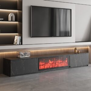 71" Electric Fireplace TV Stand, Modern Media Console with 2 Drawers in Black