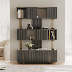 5-Shelf Glossy Black Bookshelf Etagere Tall Bookcase for Home & Office (72.8" High)