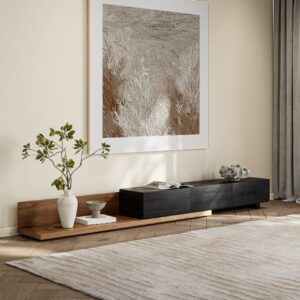Extendable 71"-120" TV Stand, Modern Media Console with 3 Drawers in Black and Walnut