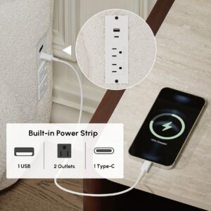 Modern Boucle Upholstered Bed with Charging Station