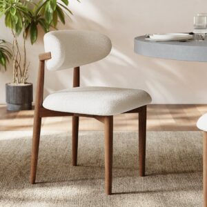 Modern Rubber Wood Walnut Dining Chair with Boucle Upholstery Set of 2
