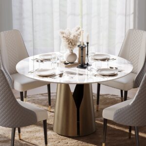 42" Sintered Stone Round Dining Table with Carbon Steel Base Seats 2-4 People